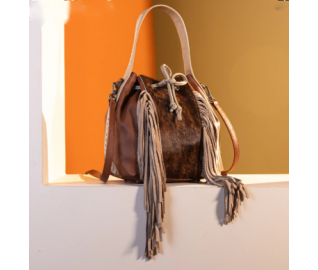 Cowhide Drawstring Hobo - Coffee