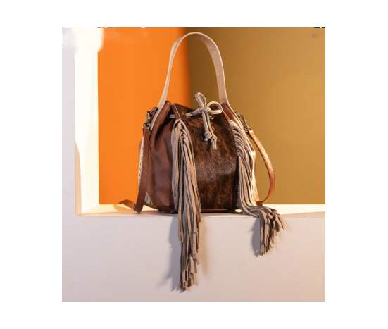 Cowhide Drawstring Hobo - Coffee