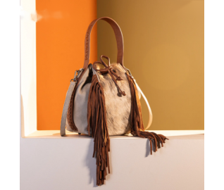 Cowhide Drawstring Hobo - Tan