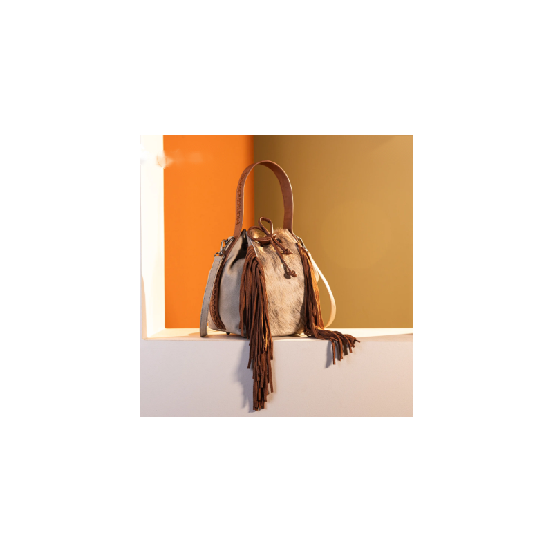 Cowhide Drawstring Hobo - Tan