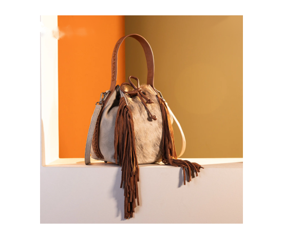 Cowhide Drawstring Hobo - Tan