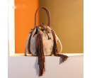 Cowhide Drawstring Hobo - Tan