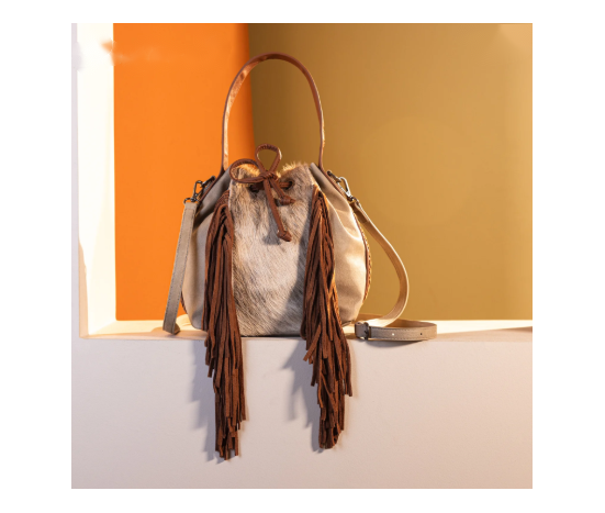 Cowhide Drawstring Hobo - Tan