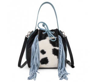 Cowhide Drawstring Hobo - Blue