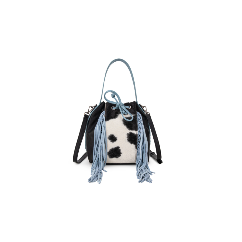 Cowhide Drawstring Hobo - Blue