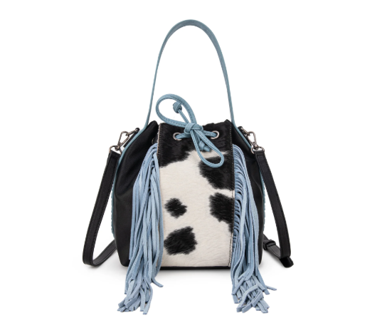 Cowhide Drawstring Hobo - Blue