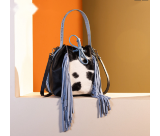 Cowhide Drawstring Hobo - Blue