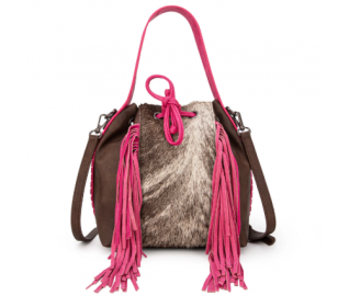 Cowhide Drawstring Hobo - Pink