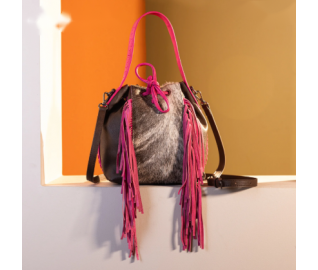 Cowhide Drawstring Hobo - Pink