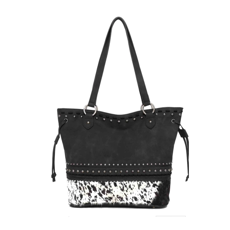 TW Collection Hair-On Cowhide Concealed Carry Tote White&Black