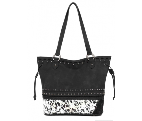 TW Collection Hair-On Cowhide Concealed Carry Tote White&Black