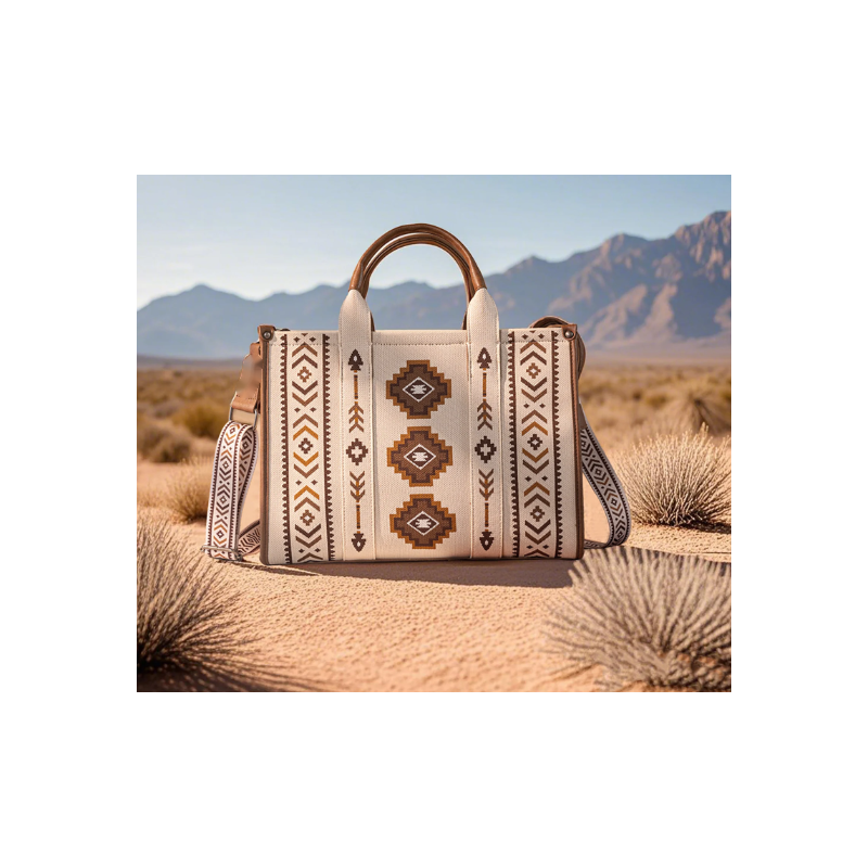 Dual Arrows Diamond Pattern Large Crossbody - Beige